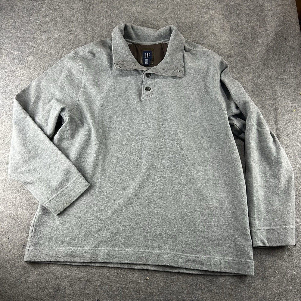 Vintage Gap Sweater Mens XL Y2K Cotton Button Pullover Gray Casual